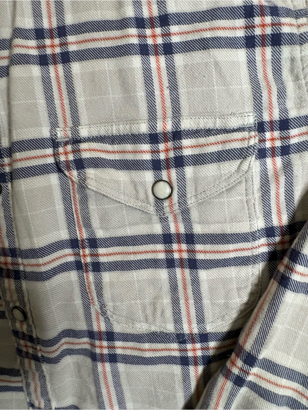 Lucky Brand L Flannel Western Pearl Snap Plaid Shirt Blue Gray Long - Picture 2 of 4